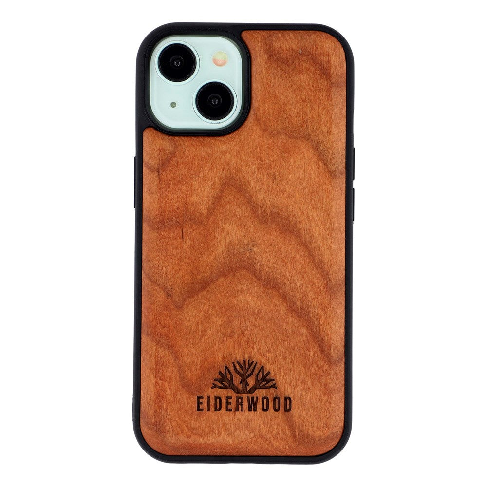 EIDERWOOD iPhone 15 Magnetisk Træcover - MagSafe Kompatibel - Kirsebærtræ