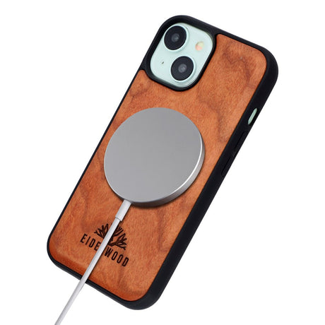 EIDERWOOD iPhone 15 Magnetisk Træcover - MagSafe Kompatibel - Kirsebærtræ