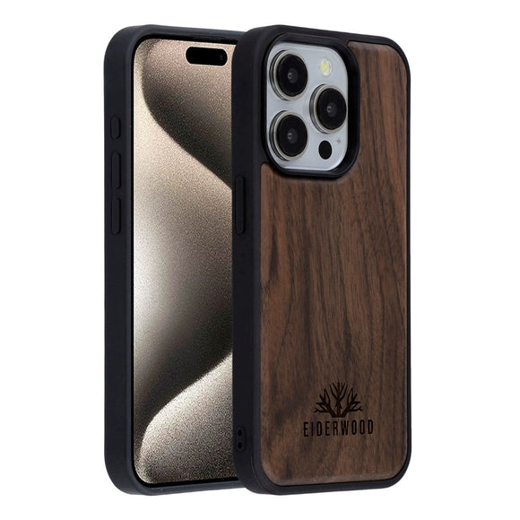 EIDERWOOD iPhone 15 Pro Magnetisk Træcover - MagSafe Kompatibel - Valnøddetræ