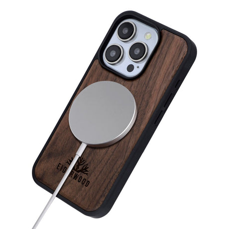 EIDERWOOD iPhone 15 Pro Magnetisk Træcover - MagSafe Kompatibel - Valnøddetræ