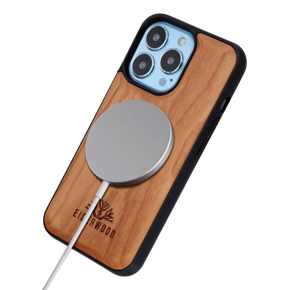 EIDERWOOD iPhone 13 Pro Magnetisk Træcover - MagSafe Kompatibel - Kirsebærtræ