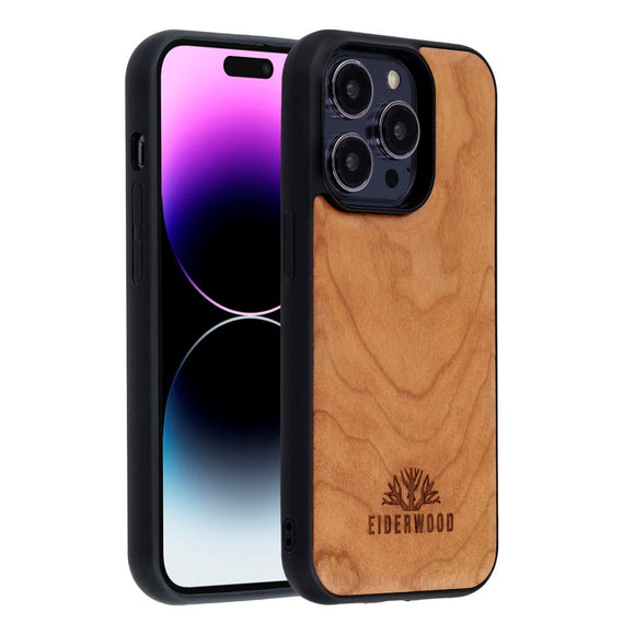 EIDERWOOD iPhone 14 Pro Magnetisk Træcover - MagSafe Kompatibel - Kirsebærtræ