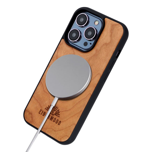 EIDERWOOD iPhone 14 Pro Magnetisk Træcover - MagSafe Kompatibel - Kirsebærtræ