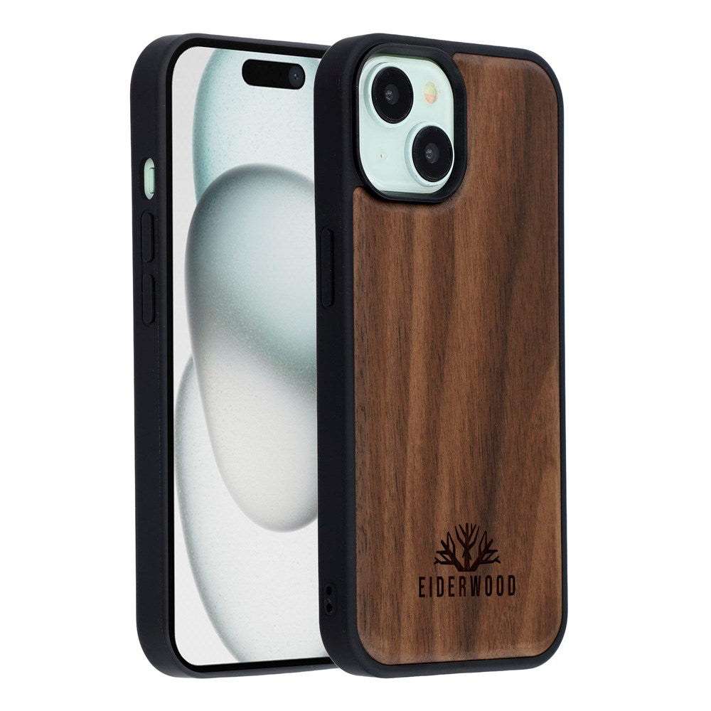 EIDERWOOD iPhone 15 Magnetisk Træcover - MagSafe Kompatibel - Valnøddetræ