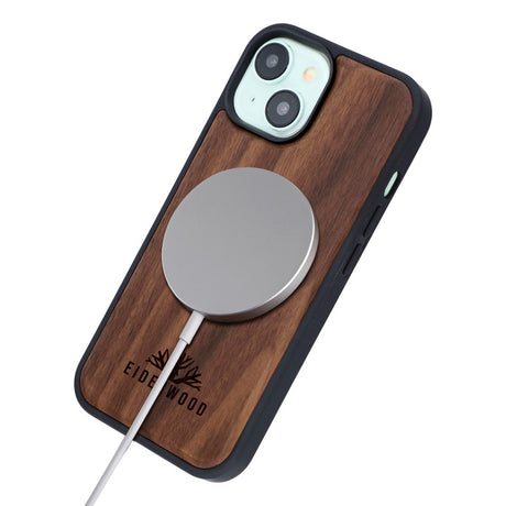 EIDERWOOD iPhone 15 Magnetisk Træcover - MagSafe Kompatibel - Valnøddetræ