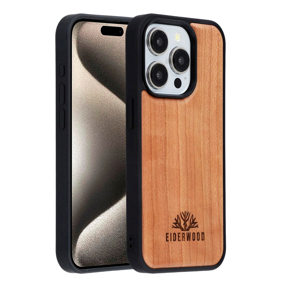 EIDERWOOD iPhone 15 Pro Magnetisk Træcover - MagSafe Kompatibel - Kirsebærtræ