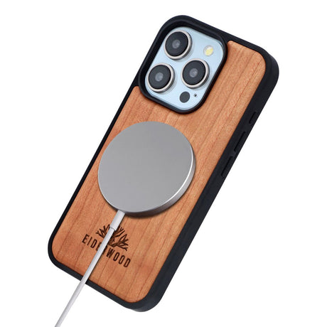 EIDERWOOD iPhone 15 Pro Magnetisk Træcover - MagSafe Kompatibel - Kirsebærtræ