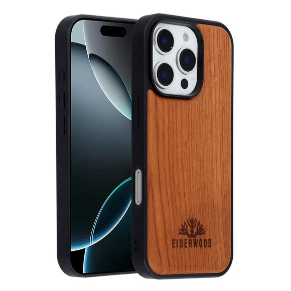 EIDERWOOD iPhone 16 Pro Magnetisk Træcover - MagSafe Kompatibel - Kirsebærtræ