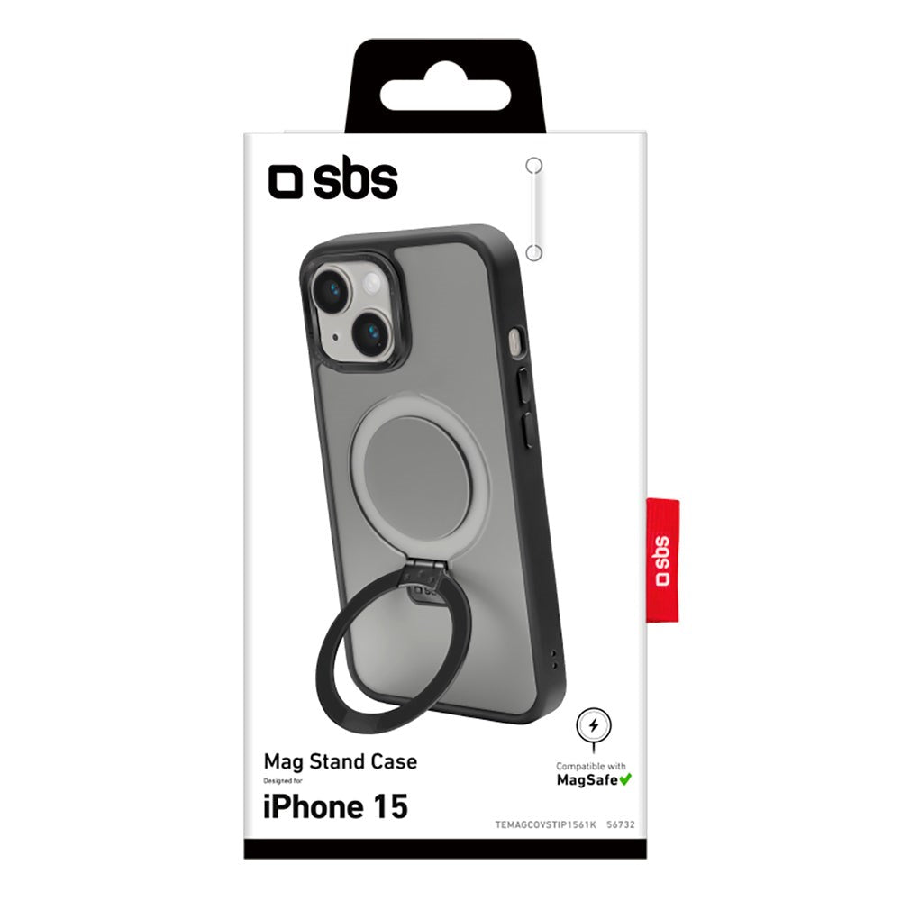 SBS iPhone 15 Mag Stand Cover - MagSafe Kompatibel - Mat Sort