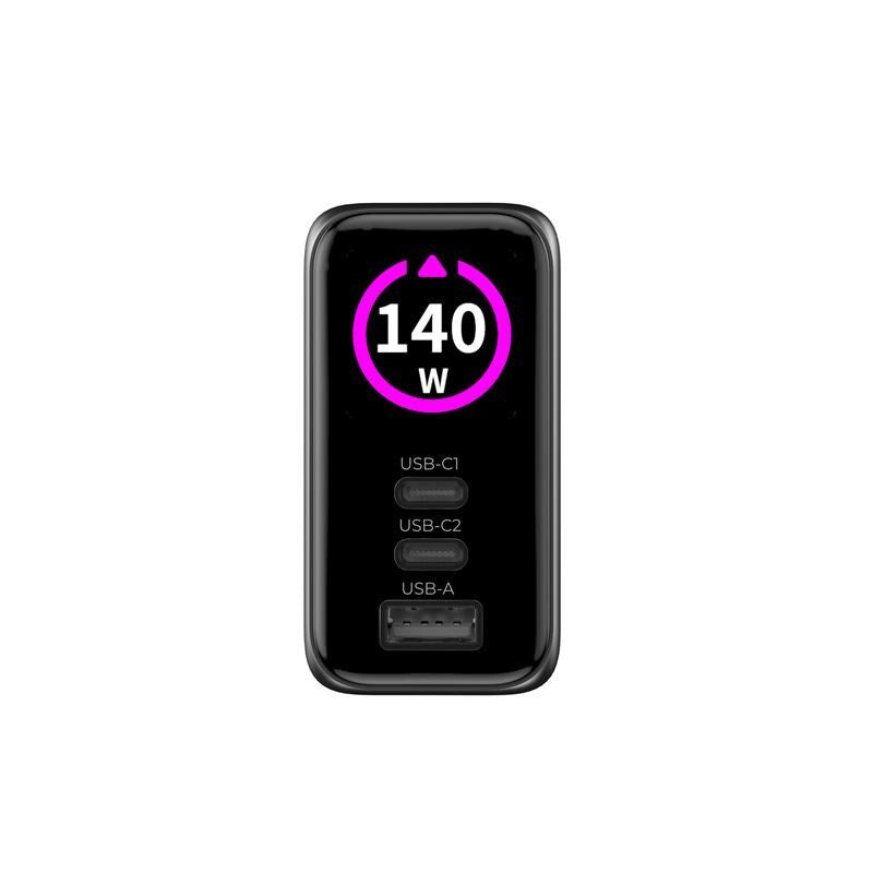 Display Vægoplader Mobile Origin GaN 140W m. 2x USB-C + 1x USB-A - Sort
