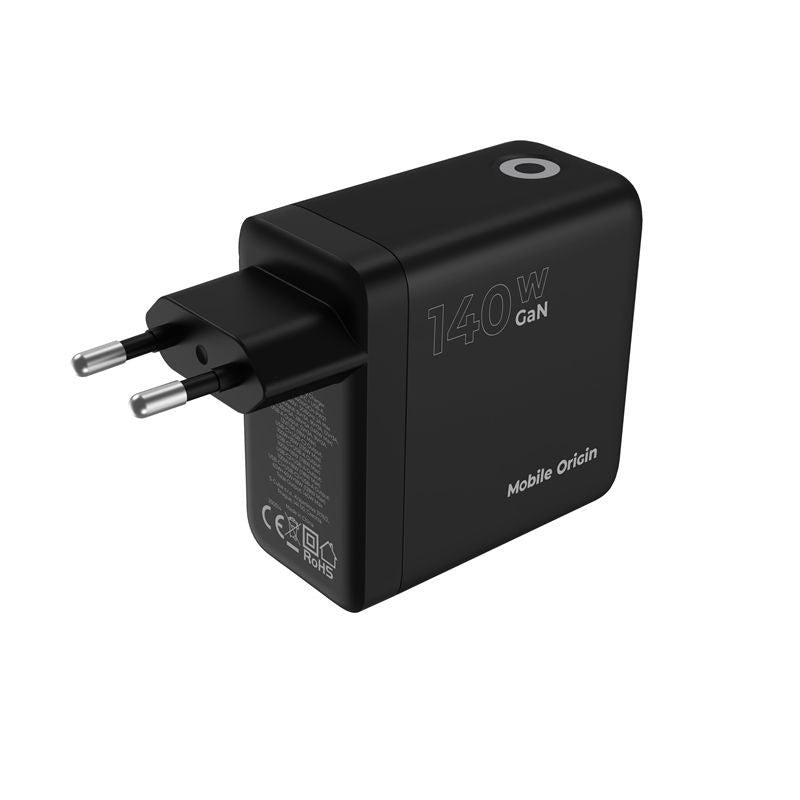 Display Vægoplader Mobile Origin GaN 140W m. 2x USB-C + 1x USB-A - Sort