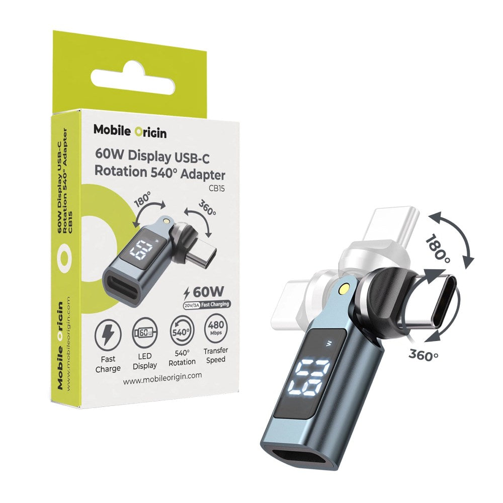 540° Rotationsadapter USB-C Mobile Origin 60W - Grå