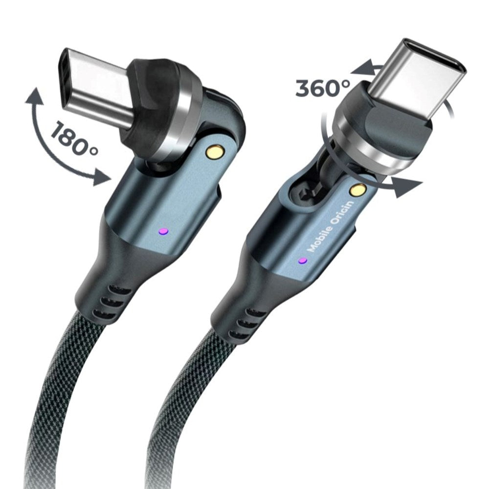 Mobile Origin 240W USB-C til USB-C Kabel m. 540° Roterende Led - 1m - Grå