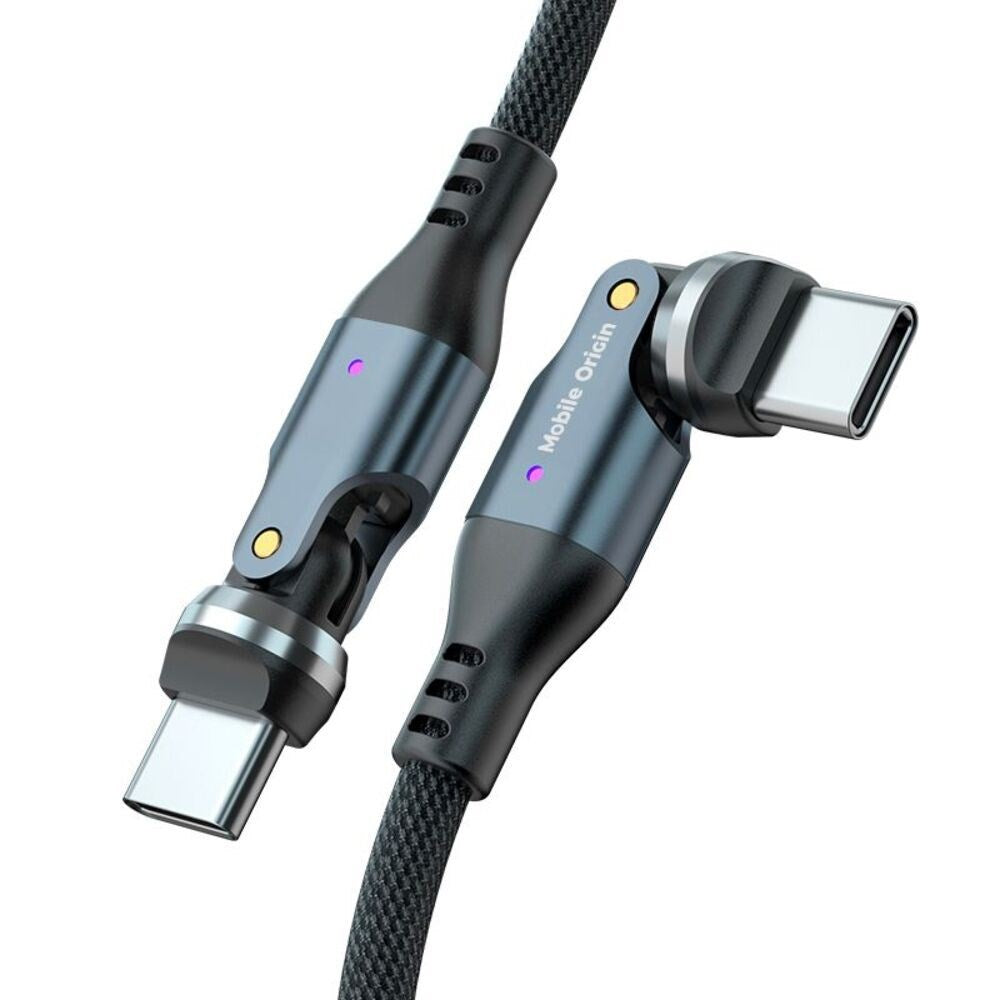 Mobile Origin 240W USB-C til USB-C Kabel m. 540° Roterende Led - 1m - Grå