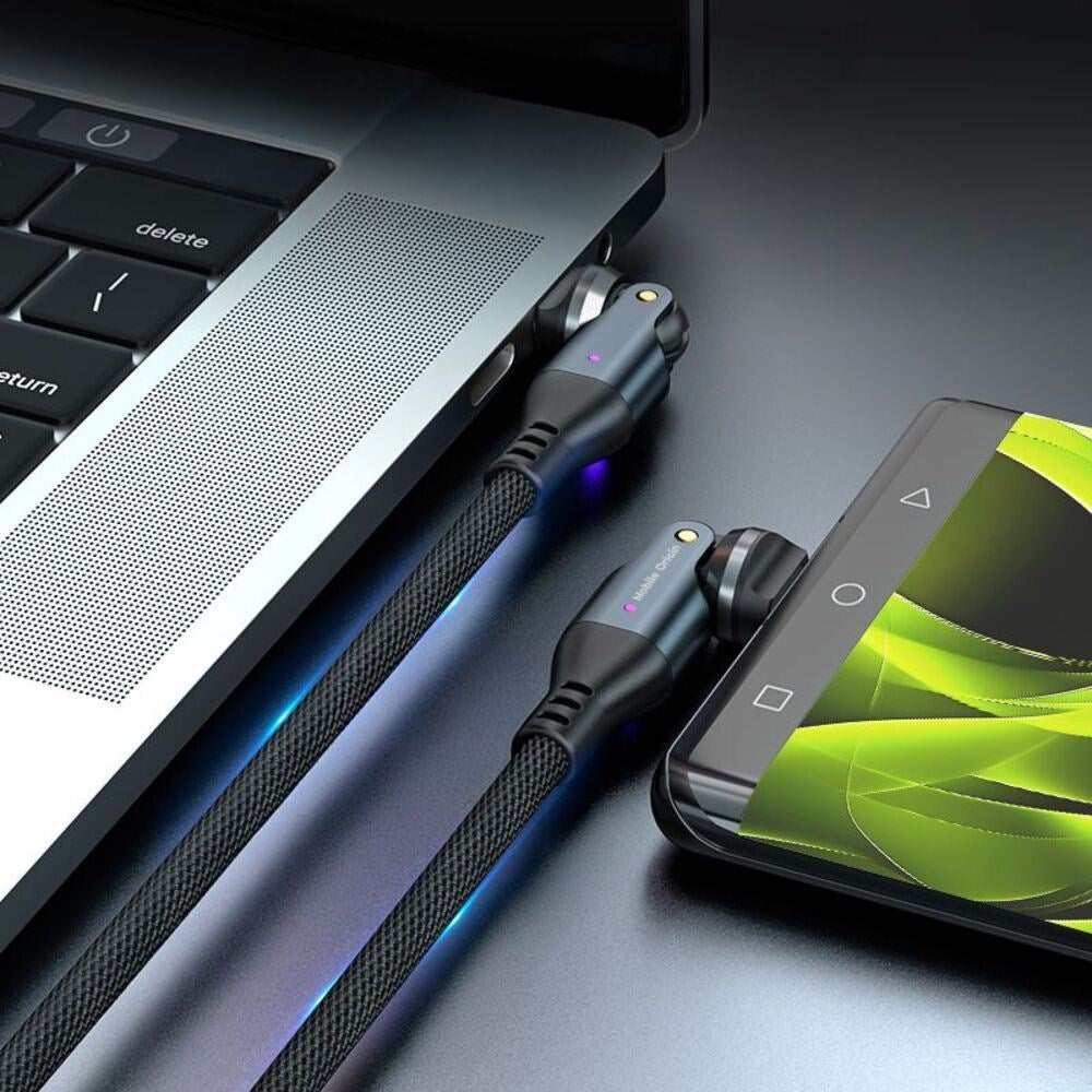 Mobile Origin 240W USB-C til USB-C Kabel m. 540° Roterende Led - 1m - Grå
