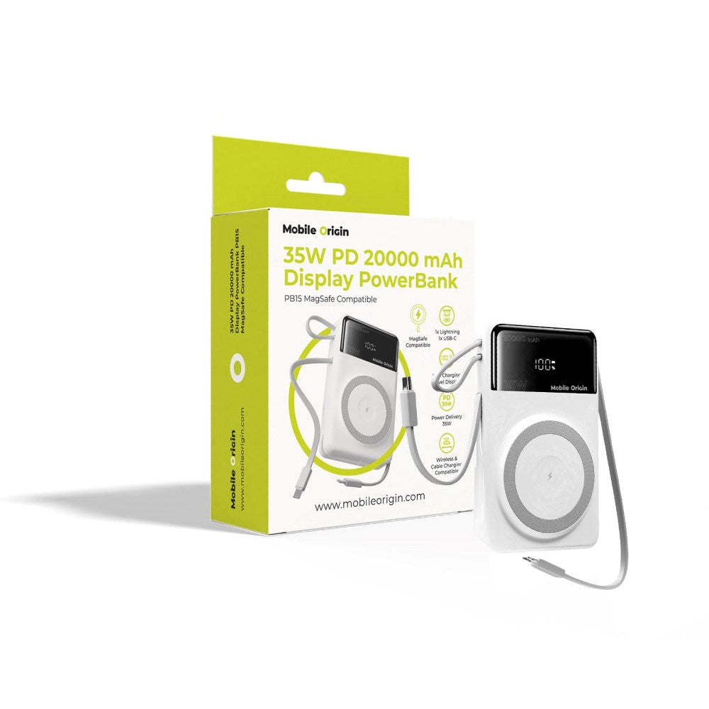 PowerBank Mobile Origin 35W PD 20000mAh m. Display - MagSafe Kompatibel - Hvid