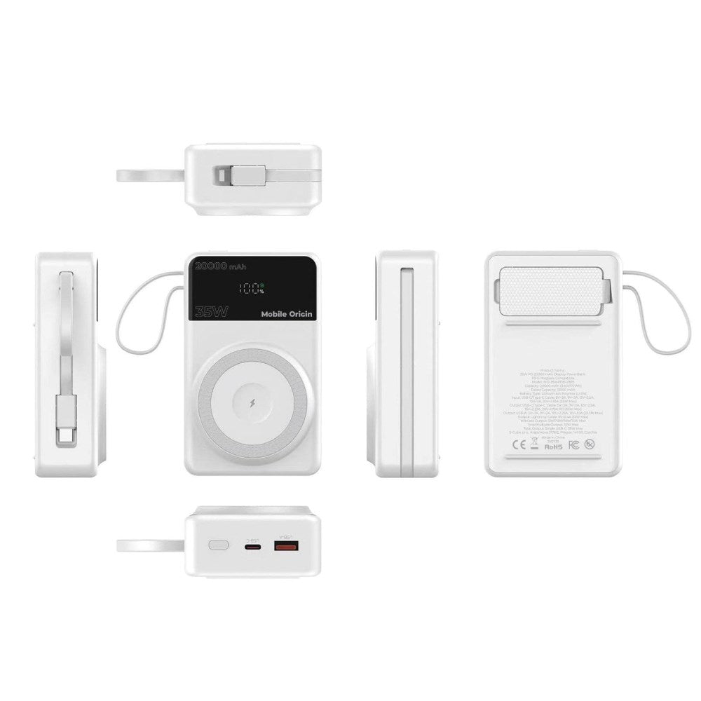 PowerBank Mobile Origin 35W PD 20000mAh m. Display - MagSafe Kompatibel - Hvid