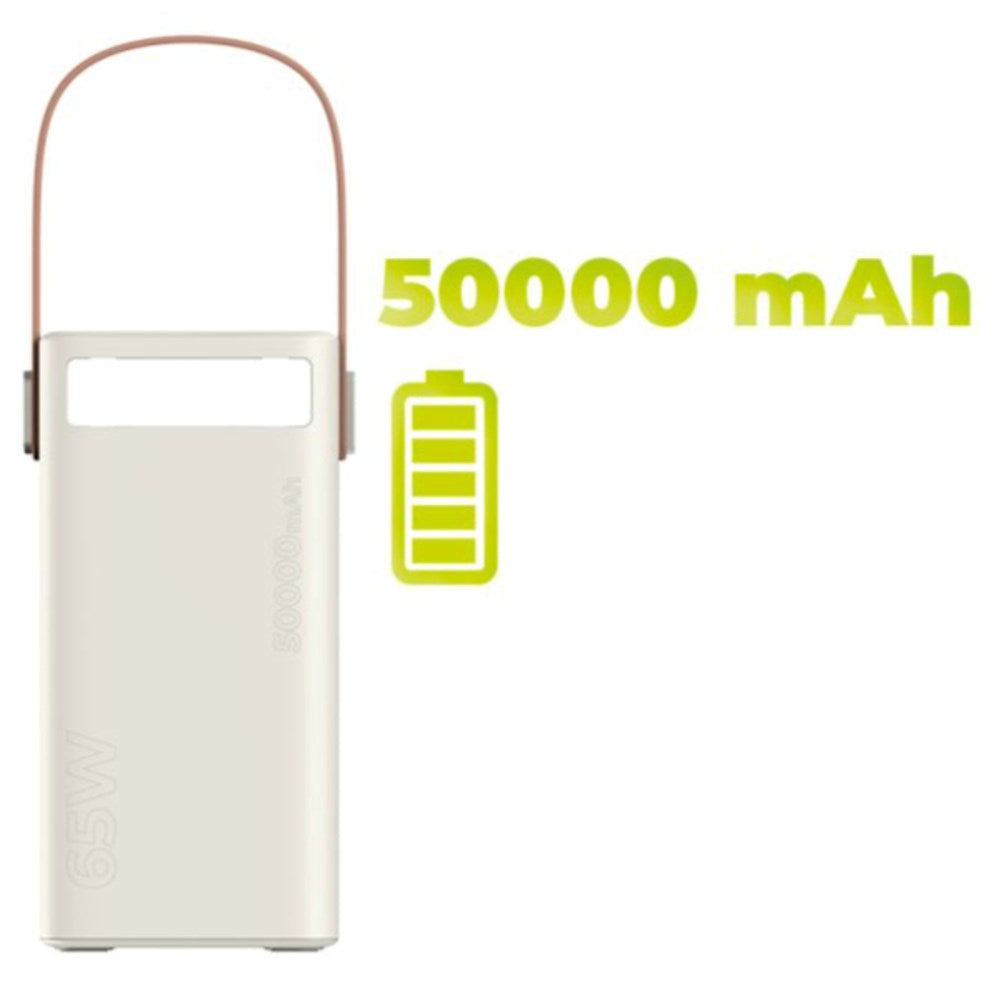 Mobile Origin 50.000mAh Udendørs Powerbank m. 65W - 2 x USB-C - 2 x USB-A - Lommelygte - Håndtag - Hvid