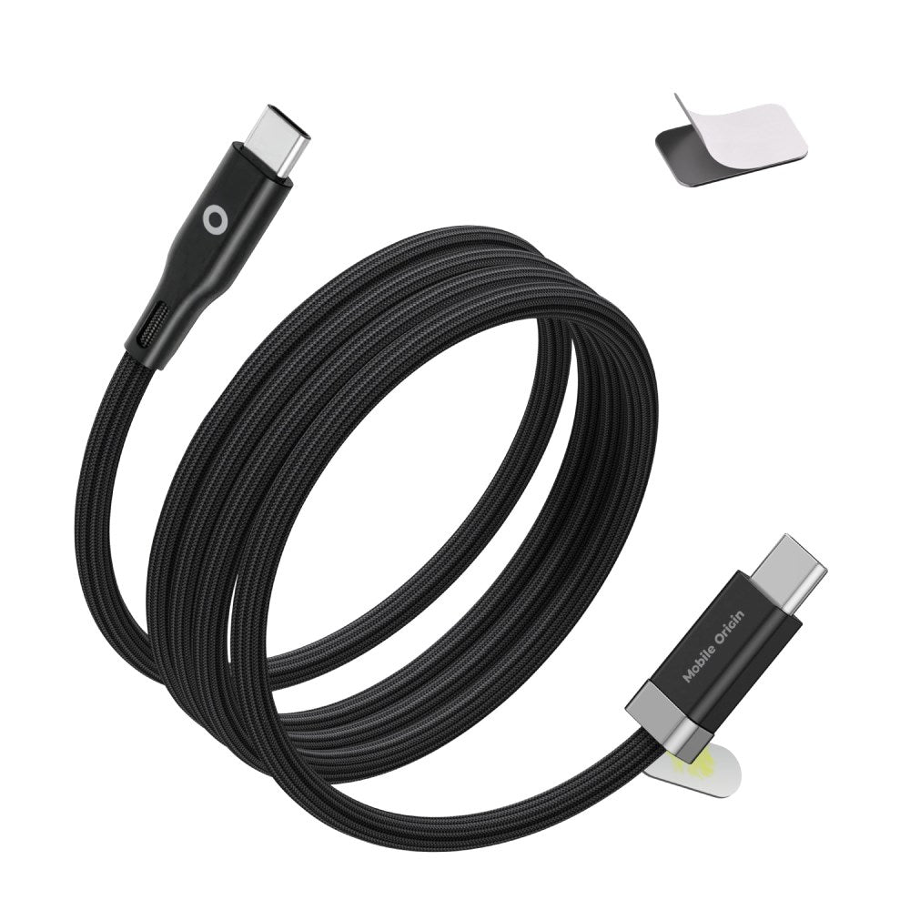 Magnetisk USB-C til USB-C Kabel Mobile Origin 60W m. 2x Selvklæbende Magnetiske Puder - 1,5m - Sort