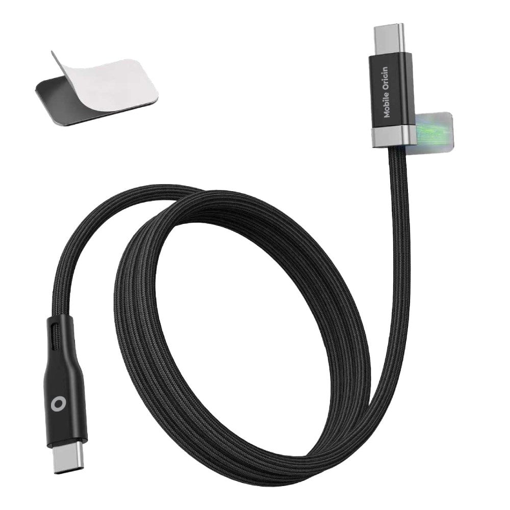 Magnetisk USB-C til USB-C Kabel Mobile Origin 60W m. 2x Selvklæbende Magnetiske Puder - 1,5m - Sort