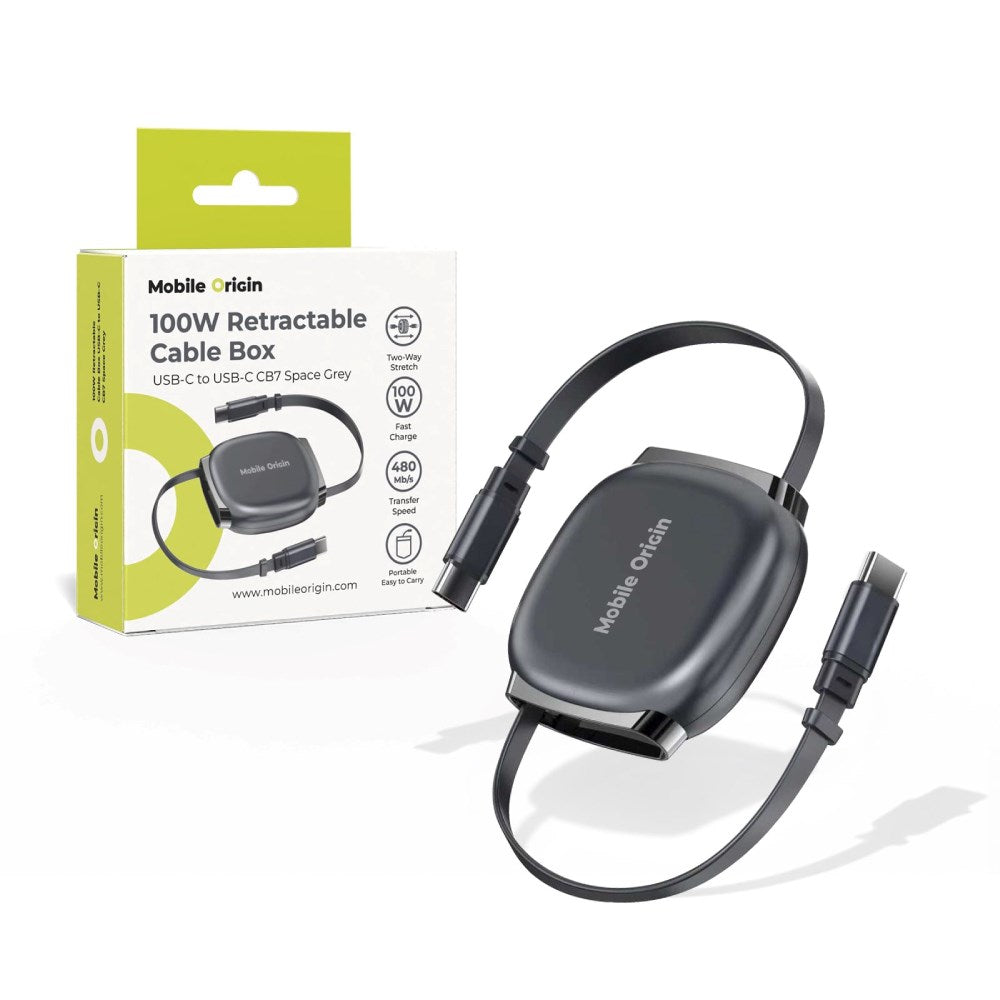 Selvindtrækkelig Kabel Boks Mobile Origin 100W m. USB-C til USB-C - Grå