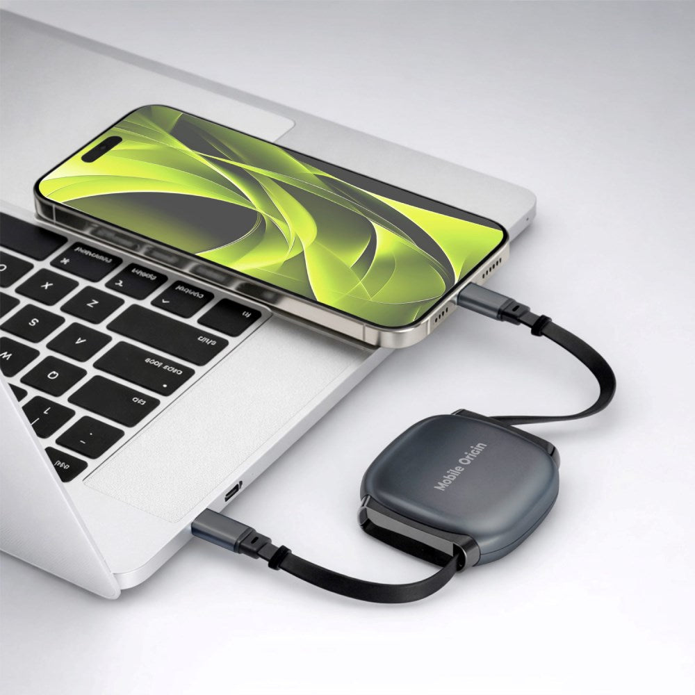 Selvindtrækkelig Kabel Boks Mobile Origin 100W m. USB-C til USB-C - Grå