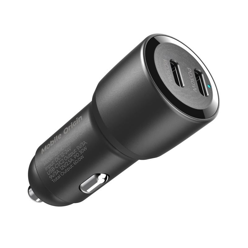 Biloplader Mobile Origin 60W m. 2x USB-C - Sort