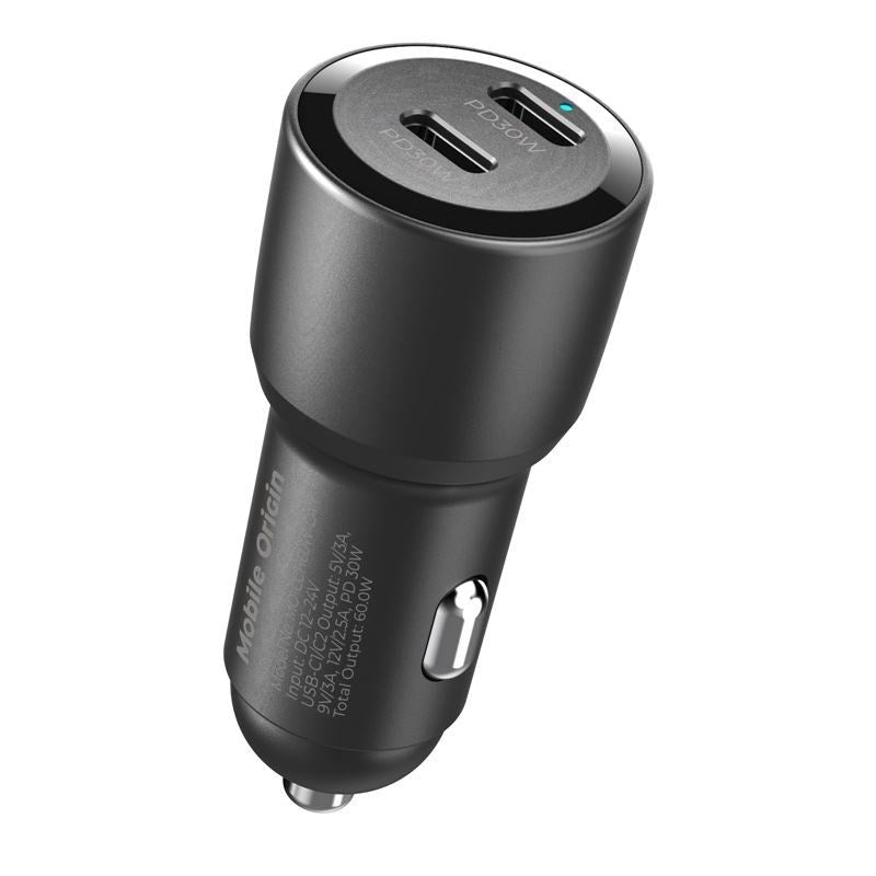 Biloplader Mobile Origin 60W m. 2x USB-C - Sort