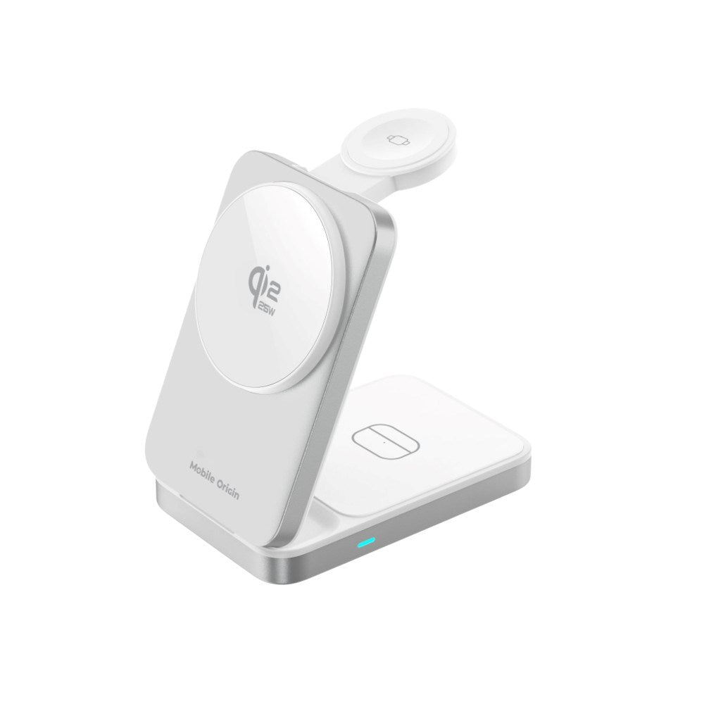 3-i-1 Qi2 Foldbar Trådløs Oplader Mobile Origin - Til Telefon, Apple Watch & Høretelefoner - Sølv