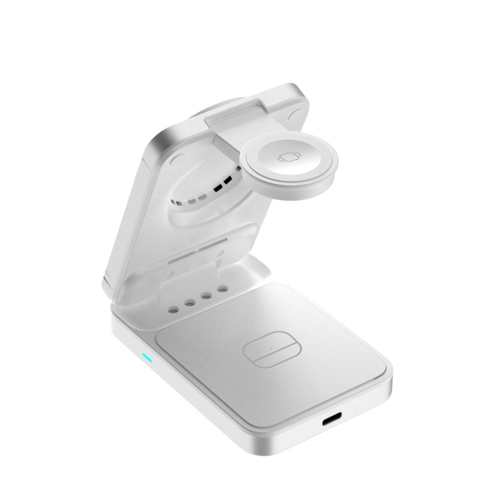3-i-1 Qi2 Foldbar Trådløs Oplader Mobile Origin - Til Telefon, Apple Watch & Høretelefoner - Sølv
