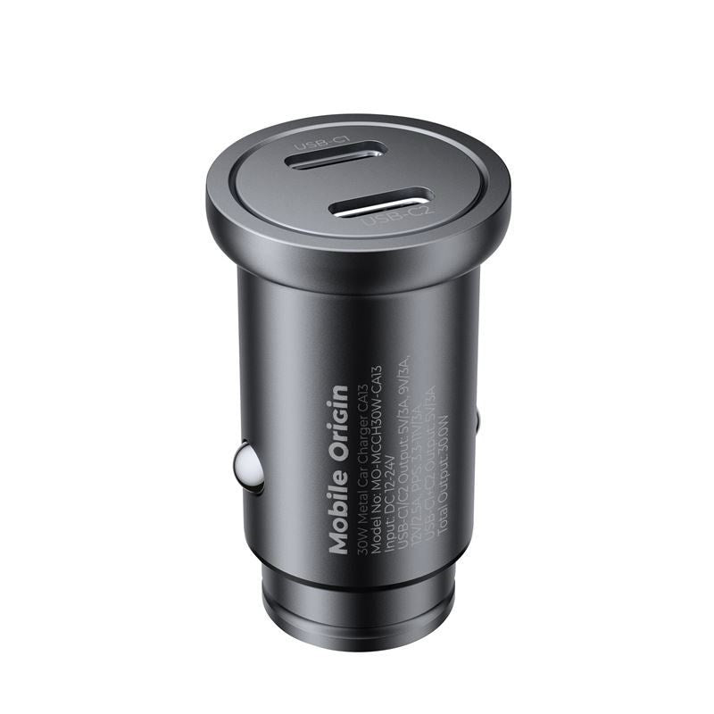 Biloplader Mobile Origin 30W m.  2x USB-C - Sort