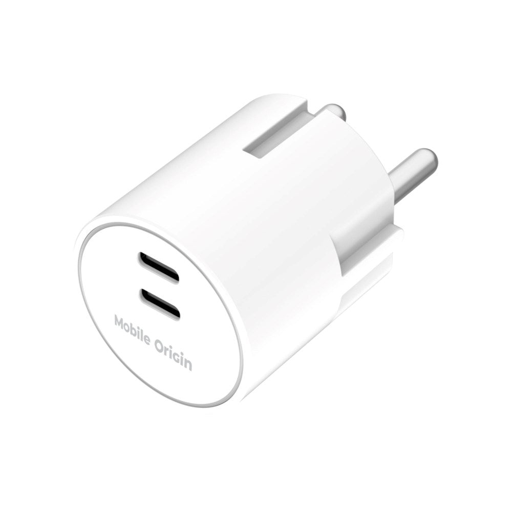 Vægoplader 30W Mobile Origin Hurtig Oplader 2 x USB-C - Hvid