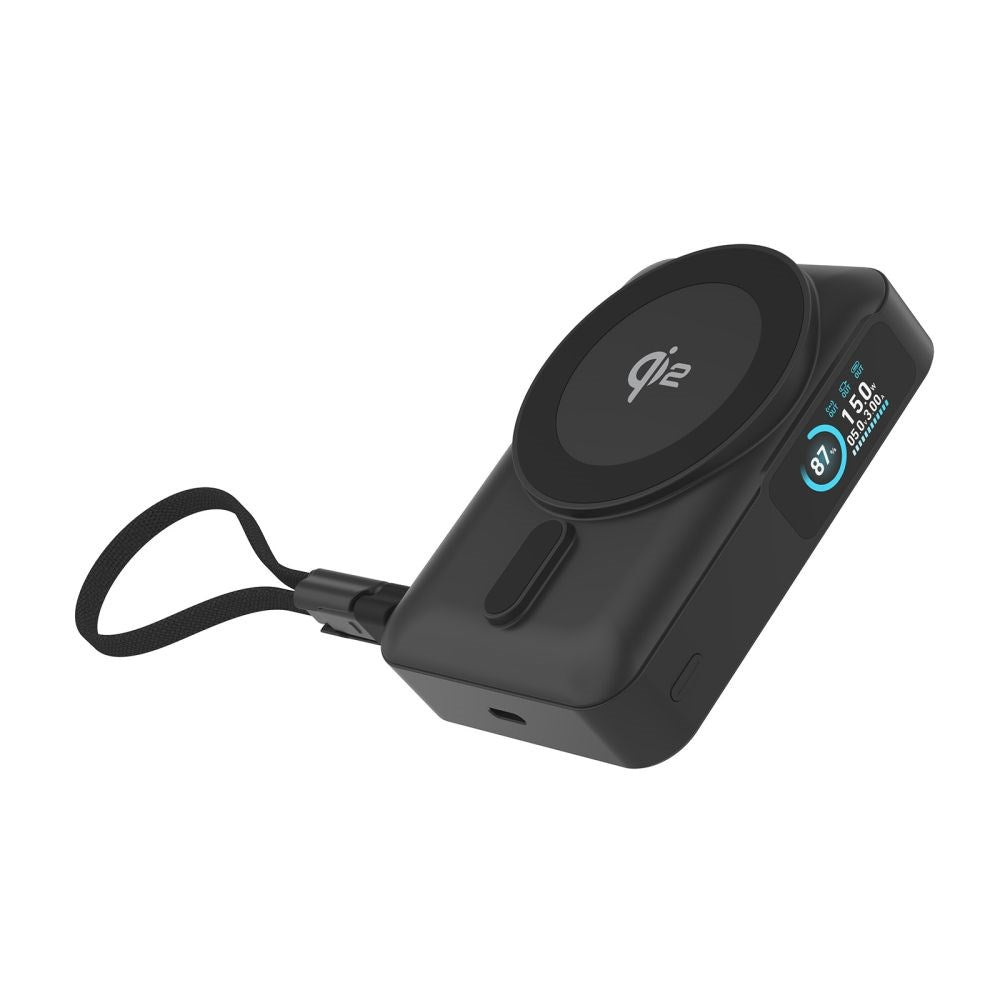 Mobile Origin 10.000mAh Powerbank m. Trådløs Opladning / Indbygget USB-C Kabel - MagSafe / Qi2 Kompatibel - Sort