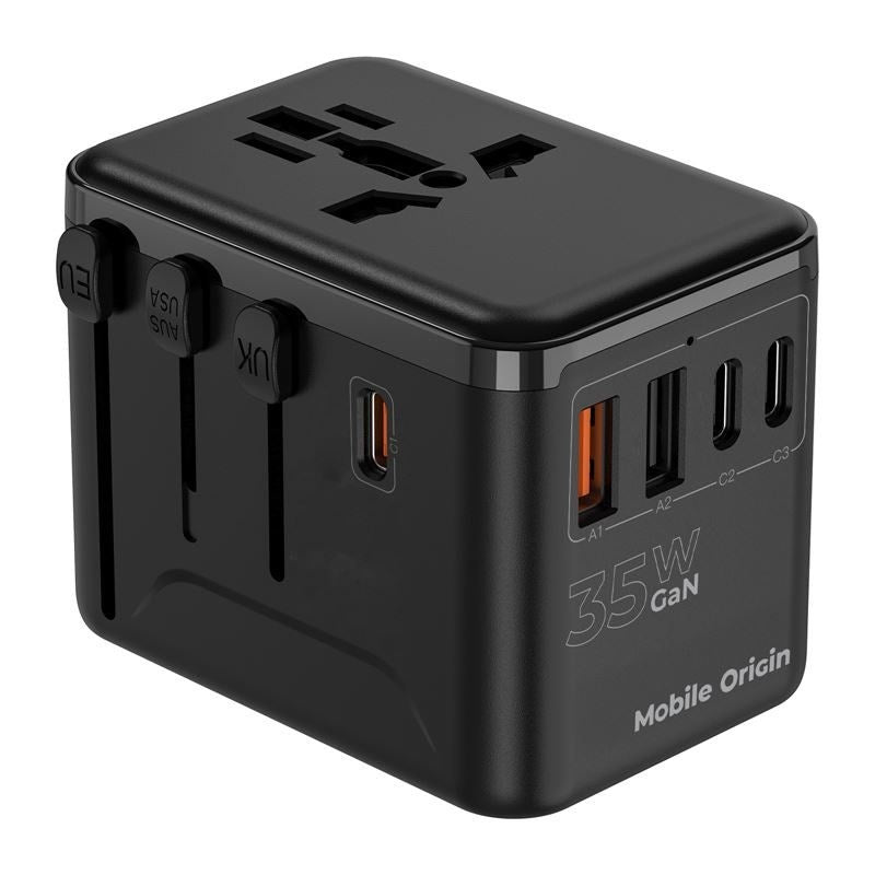 Rejseadapter Mobile Origin GaN 35W -  EU / UK / US / AUS - Sort