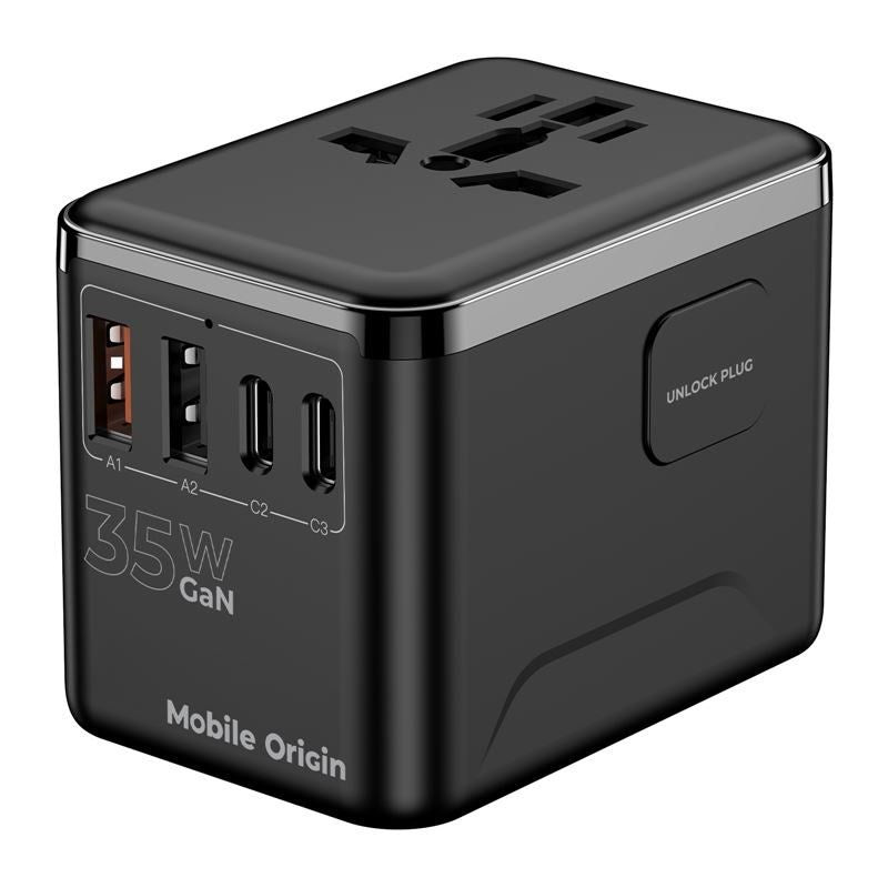 Rejseadapter Mobile Origin GaN 35W -  EU / UK / US / AUS - Sort