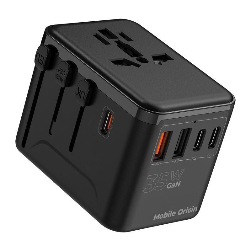 Rejseadapter Mobile Origin GaN 35W -  EU / UK / US / AUS - Sort