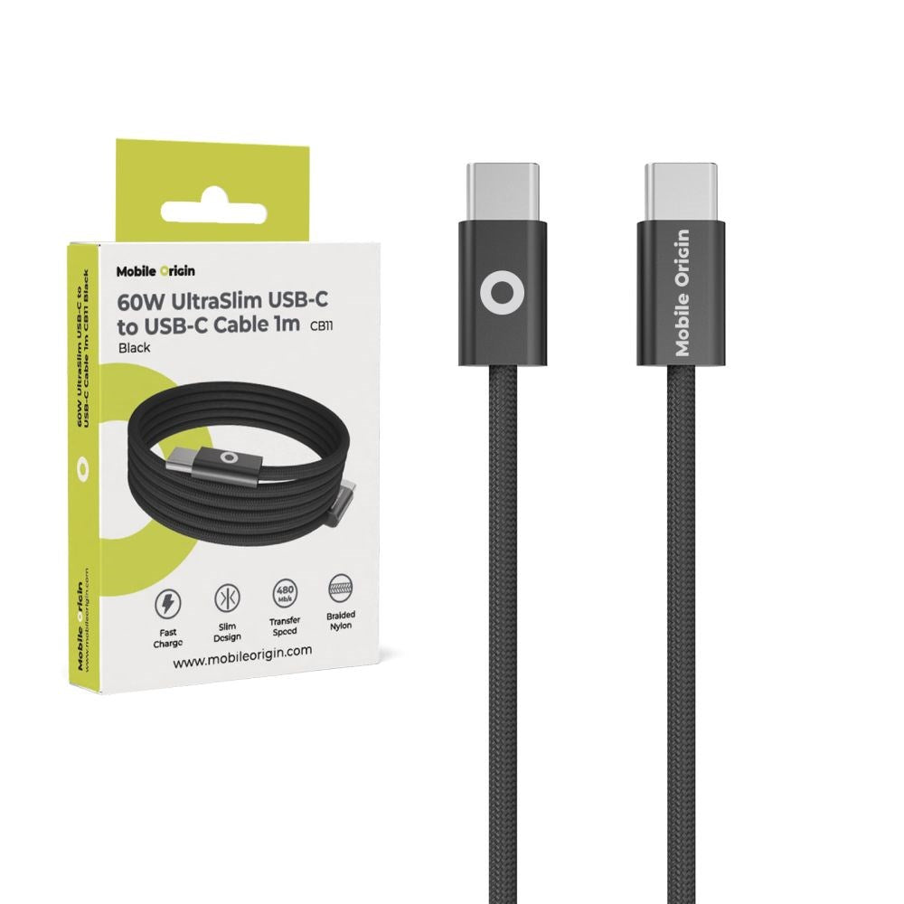 Mobile Origin UltraSlim 60W USB-C til USB-C Kabel - 1m - Sort