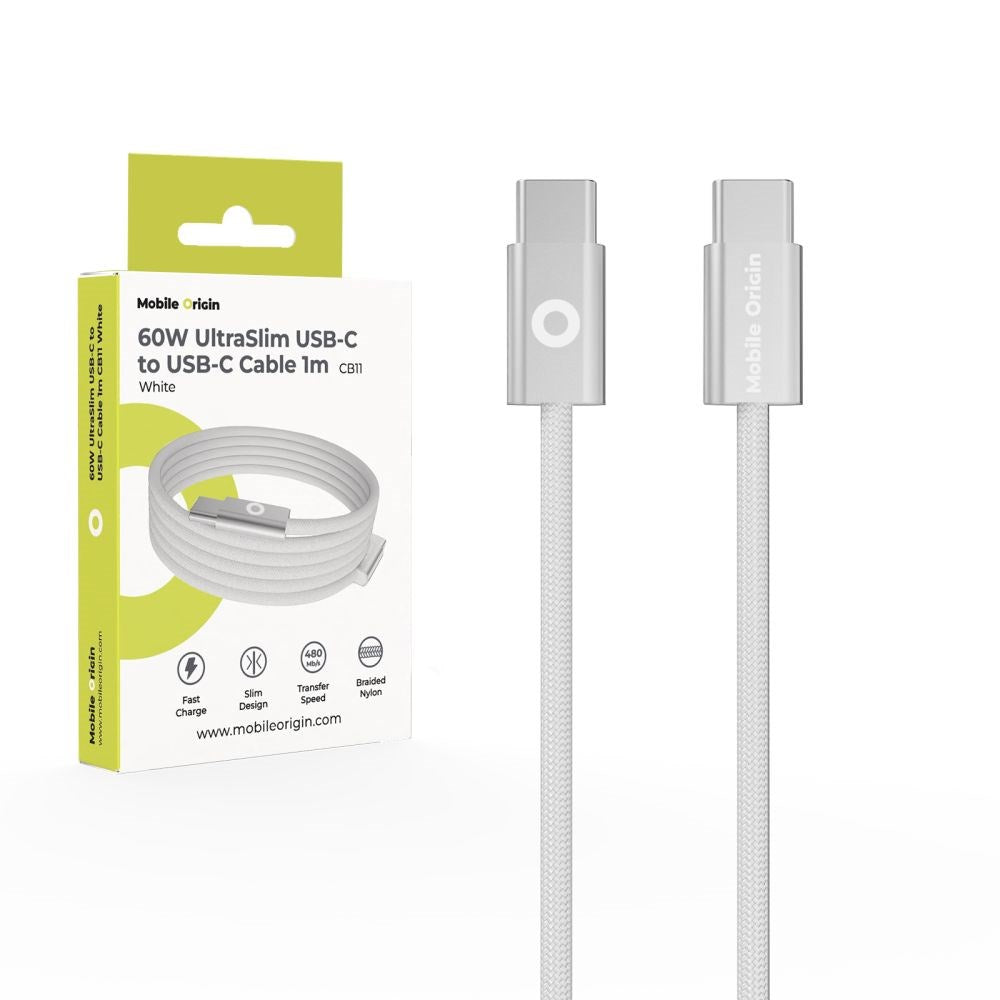 Mobile Origin UltraSlim 60W USB-C til USB-C Kabel - 1m - Hvid
