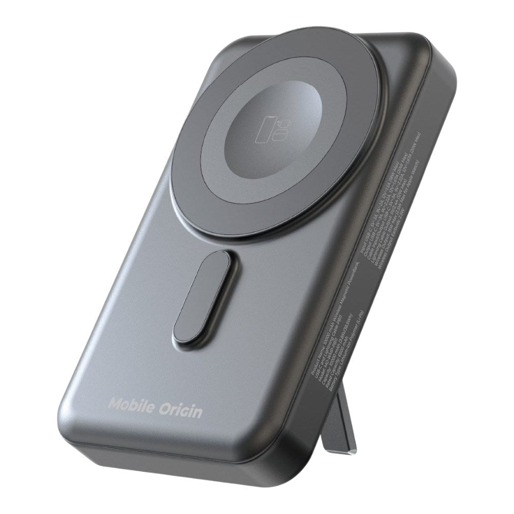 Magnetisk Powerbank 10000mAh Mobile Origin - USB-C og Lightning Kabel - Grå