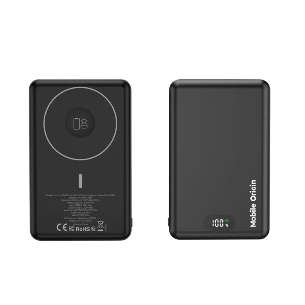 3in1 Powerbank 10000mAh Mobile Origin m. Trådløs Opladning - MagSafe Kompatibel - Sort
