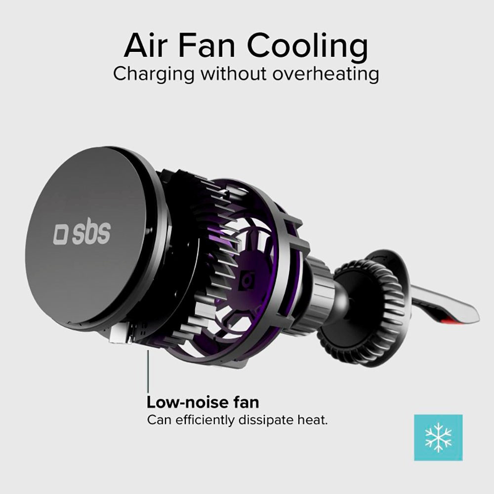 SBS FrozenCharge Magnetisk Mobilholder til Ventilation m. Trådløs Opladning 15W - Sort