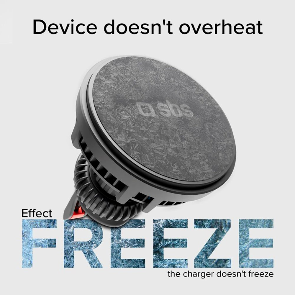 SBS FrozenCharge Magnetisk Mobilholder til Ventilation m. Trådløs Opladning 15W - Sort