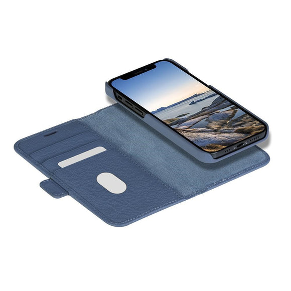 iPhone 13 Pro Max dbramante1928 New York Magnetisk Ægte Læder Cover m. Pung - Ultra-marine Blue