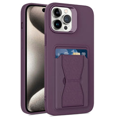 iPhone 15 Pro Max Fleksibelt Plastik Cover m. Kortholder & Kickstand - Lilla