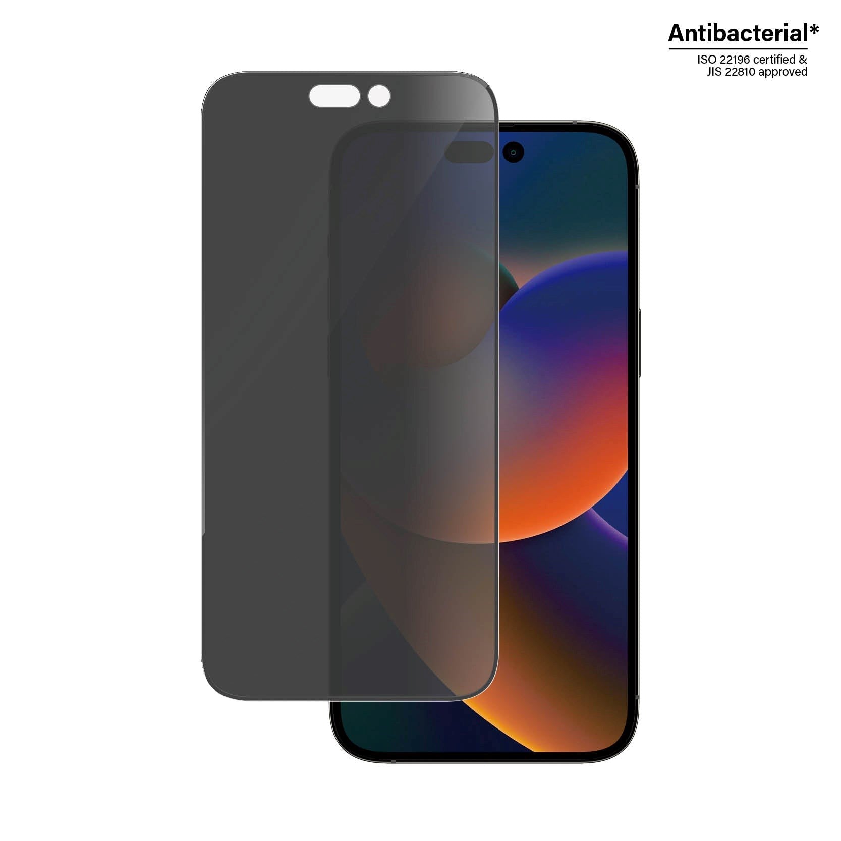 iPhone 14 Pro Max PanzerGlass AntiBacterial Ultra-Wide Fit Skærmbeskyttelse - Privacy - Diamond Strength - Gennemsigtig / Sort