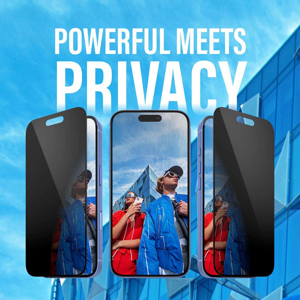 iPhone 15 / 16 PanzerGlass Ultra Wide Fit Skærmbeskyttelse m. EasyAligner - Privacy - Diamond Strength - Gennemsigtig / Sort Kant