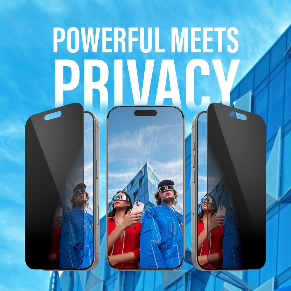 iPhone 16 Pro PanzerGlass Ultra Wide Fit Skærmbeskyttelse m. EasyAligner - Privacy - Diamond Strength - Gennemsigtig / Sort Kant