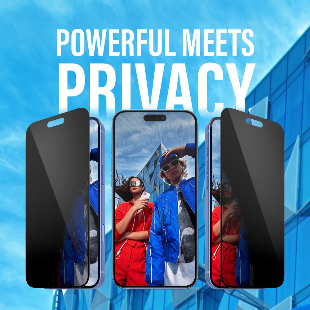 iPhone 15 Plus / 16 Plus PanzerGlass Ultra Wide Fit Skærmbeskyttelse m. EasyAligner - Privacy - Diamond Strength - Gennemsigtig / Sort Kant
