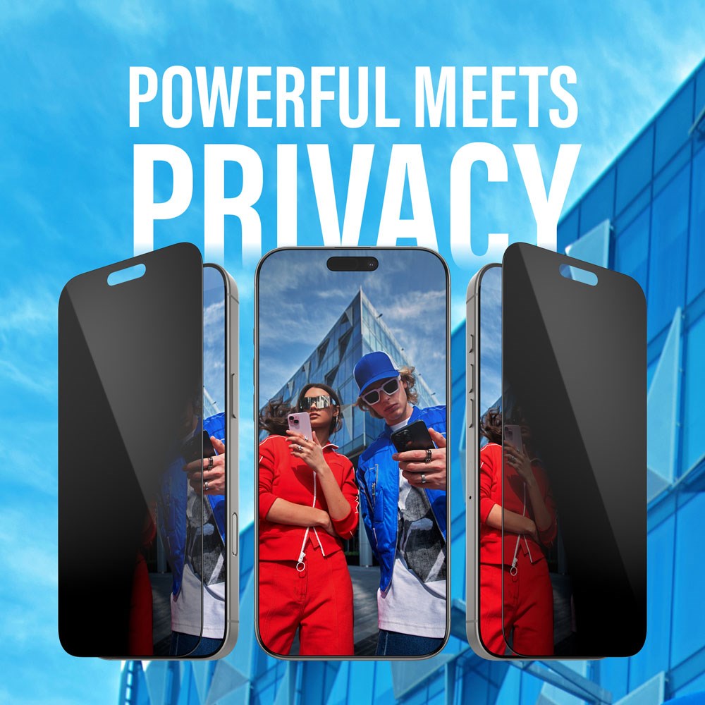 iPhone 16 Pro Max PanzerGlass Ultra Wide Fit Skærmbeskyttelse m. EasyAligner - Privacy - Diamond Strength - Gennemsigtig / Sort Kant