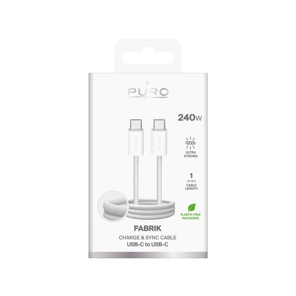 Puro Fabrik USB-C til USB-C 240W & 10Gbps Kabel - 1m - Hvid